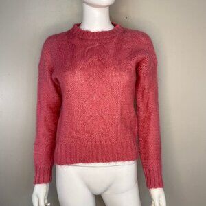 Vintage 1980s Bubblegum Pink Mohair Wool Cable Knit Sweater, Erika Size Small